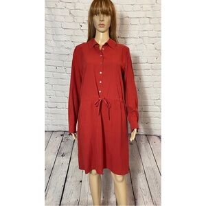 NWT New J.Jill Silk Red Long Sleeve Shirt Dress Size L